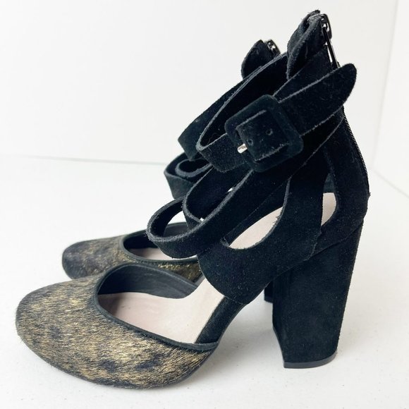 FARYL ROBIN X ANTHROPOLOGIE Black Gold Vegan Suede and Calf Hair Atwood 7 - Picture 4 of 13